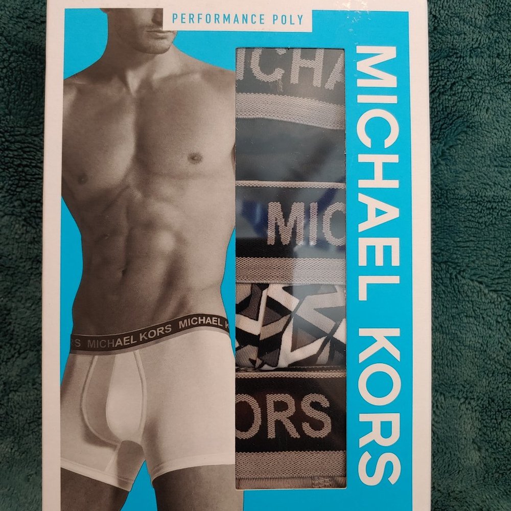 🆕🔥 *3-Pack* Michael Kors Performance Poly Boxer Briefs, S, M, L, Multi-Color